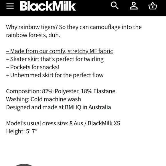 Blackmilk “Rainbow Tiger Scoop Skater Dress” Size Medium M NWT - Picture 10 of 12